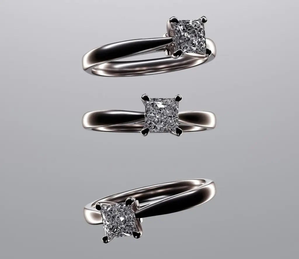 3 Diamond Rings suspended in air